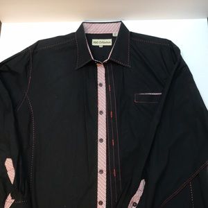 Black shirt with accent fabric on cuffs